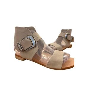 Free People Suede Western Buckle Sandals Women 36 US 5.5 Boho Hippie Cowgirl